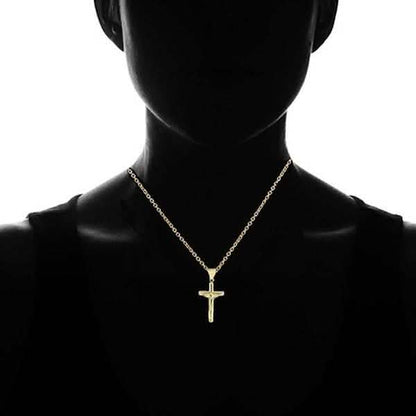 Diamond Cut Cross Necklace in Solid 10K Yellow Gold