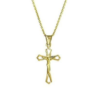 Diamond Cut Cross Necklace in Solid 10K Yellow Gold