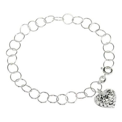 Diamond Cut Heart Charm Bracelet