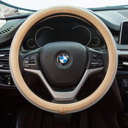 Diamond Leather Steering Wheel Cover with Bling Bling Crystal Rhinestones