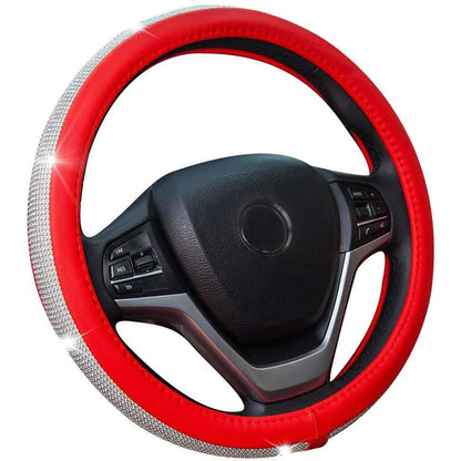 Diamond Leather Steering Wheel Cover with Bling Bling Crystal Rhinestones