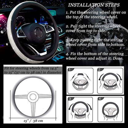 Diamond Leather Steering Wheel Cover with Bling Bling Crystal Rhinestones