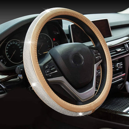 Diamond Leather Steering Wheel Cover with Bling Bling Crystal Rhinestones