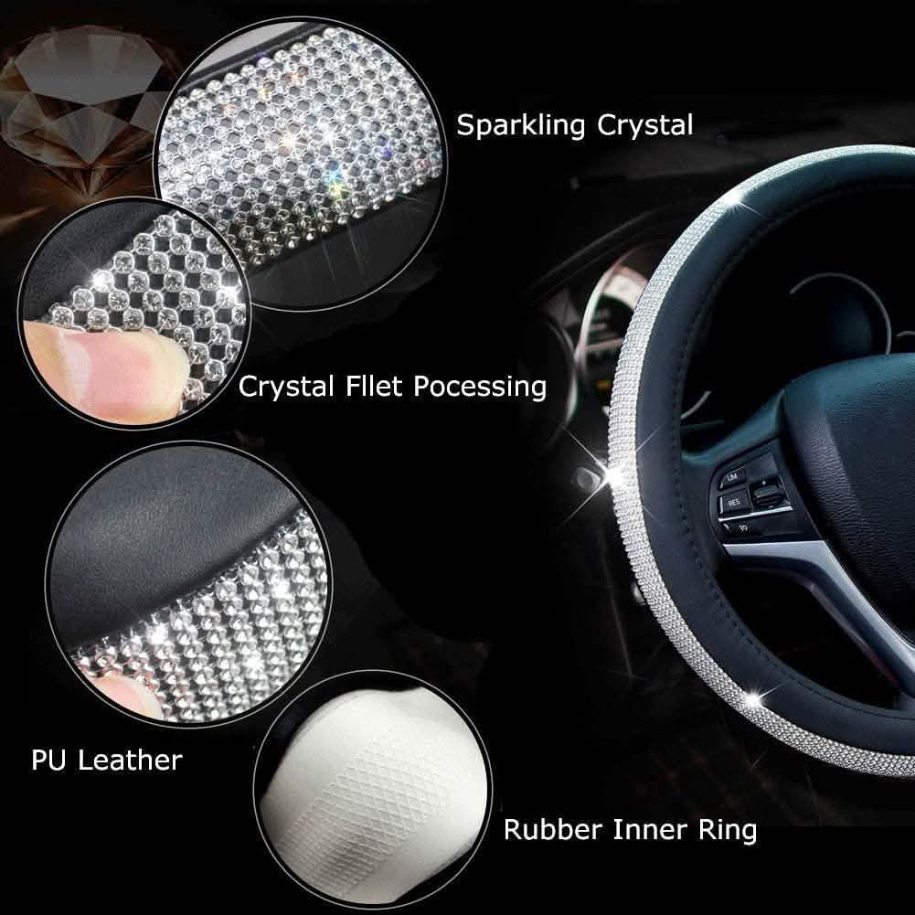 Diamond Leather Steering Wheel Cover with Bling Bling Crystal Rhinestones