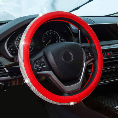 Diamond Leather Steering Wheel Cover with Bling Bling Crystal Rhinestones