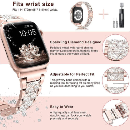 Diamond Rhinestone Stainless Steel Metal Wristband Strap