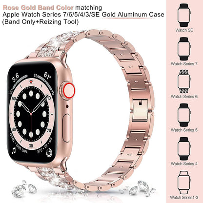 Diamond Rhinestone Stainless Steel Metal Wristband Strap
