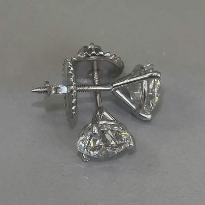 Diamond Stud Earrings F VS2 Round 4 Carat Lab Created 14K White Gold Screw Back