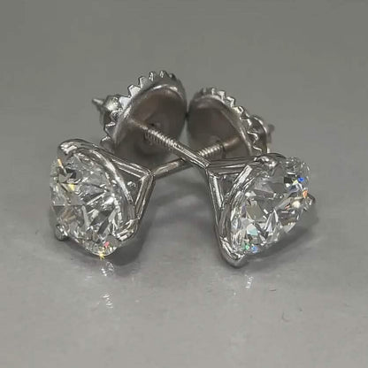 Diamond Stud Earrings F VS2 Round 4 Carat Lab Created 14K White Gold Screw Back