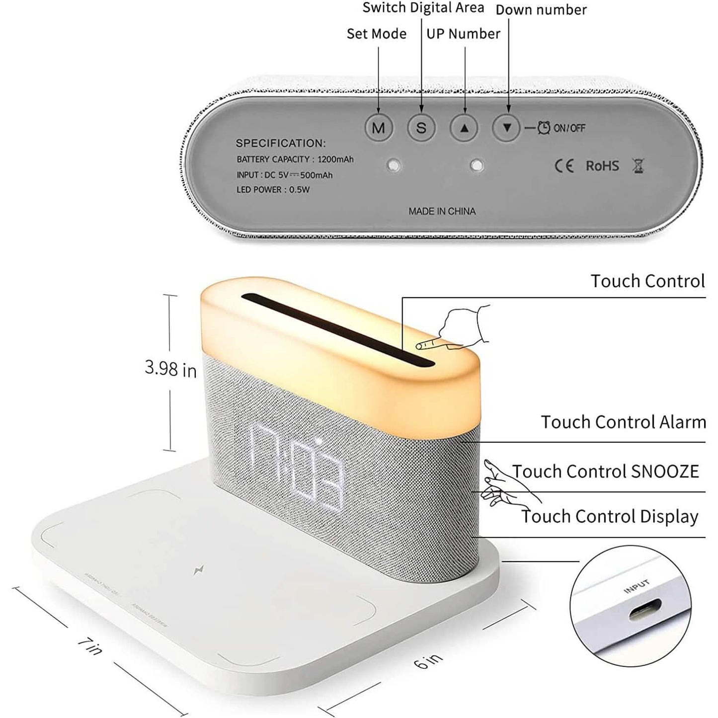 Digital Alarm Clock with Wireless Charging