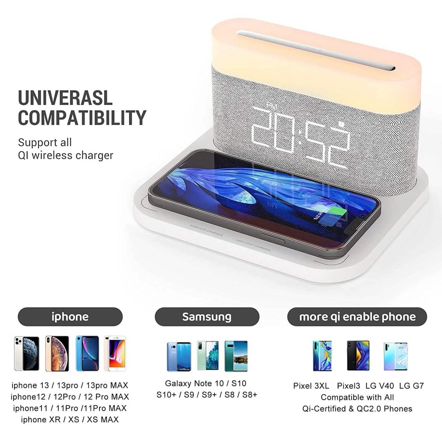 Digital Alarm Clock with Wireless Charging