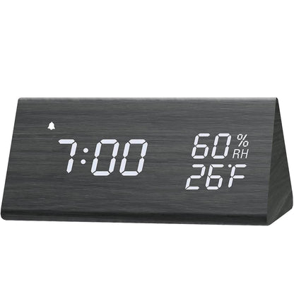 Digital Alarm Clock with Wooden Electronic LED Time Display