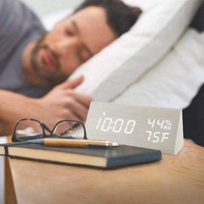 Digital Alarm Clock with Wooden Electronic LED Time Display