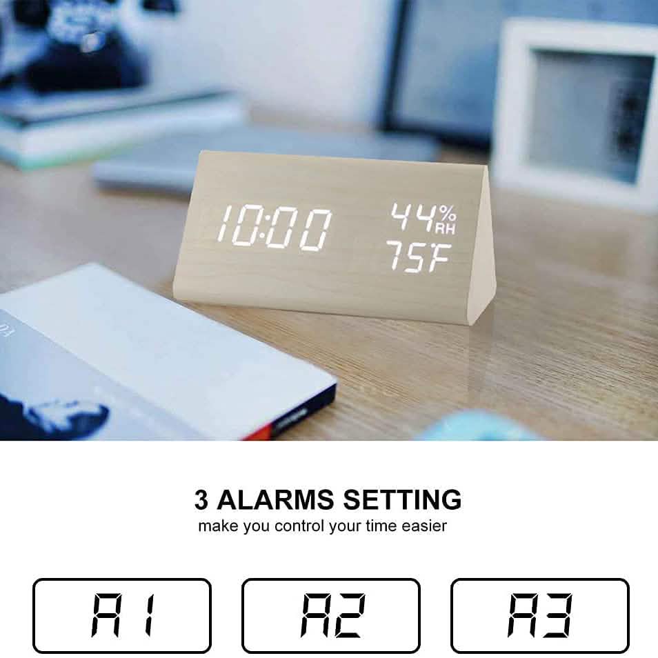 Digital Alarm Clock with Wooden Electronic LED Time Display