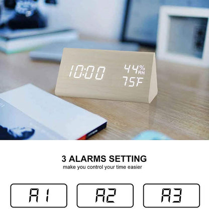 Digital Alarm Clock with Wooden Electronic LED Time Display
