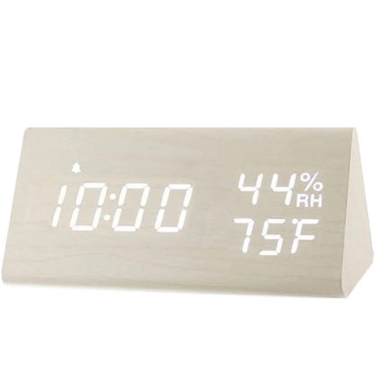 Digital Alarm Clock with Wooden Electronic LED Time Display
