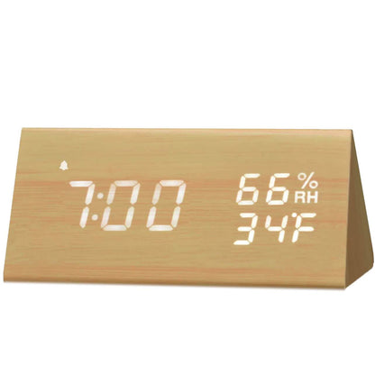 Digital Alarm Clock with Wooden Electronic LED Time Display
