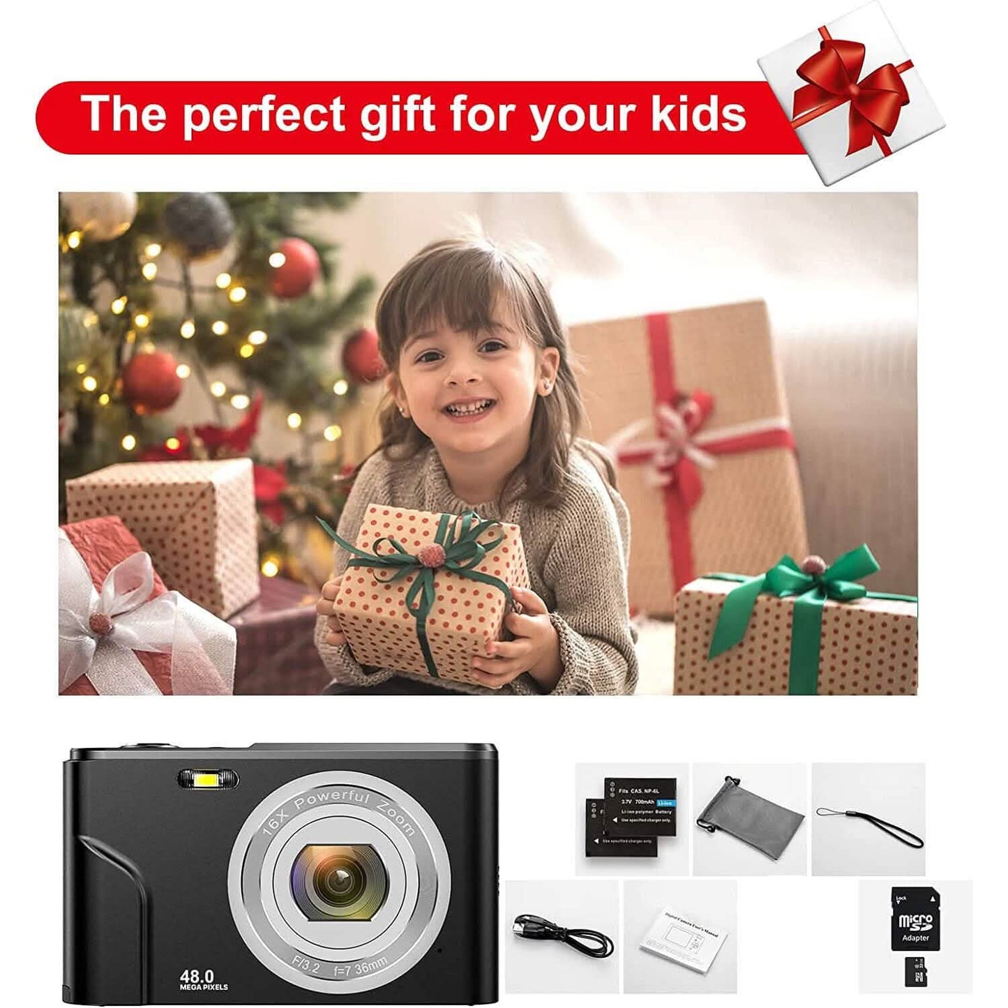 Digital Baby Camera 1080P 48MP with 32GB SD Card