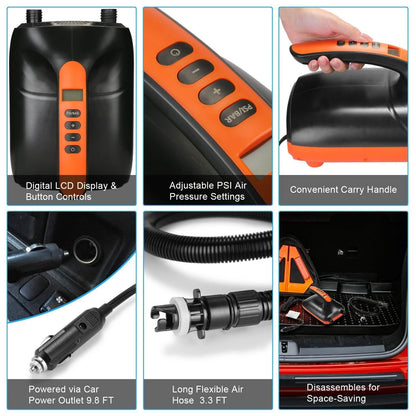 Digital Electric Air Pump Intelligent Dual Stage & Auto-Off Function for Paddle Boards Inflatable Boat Kayaks