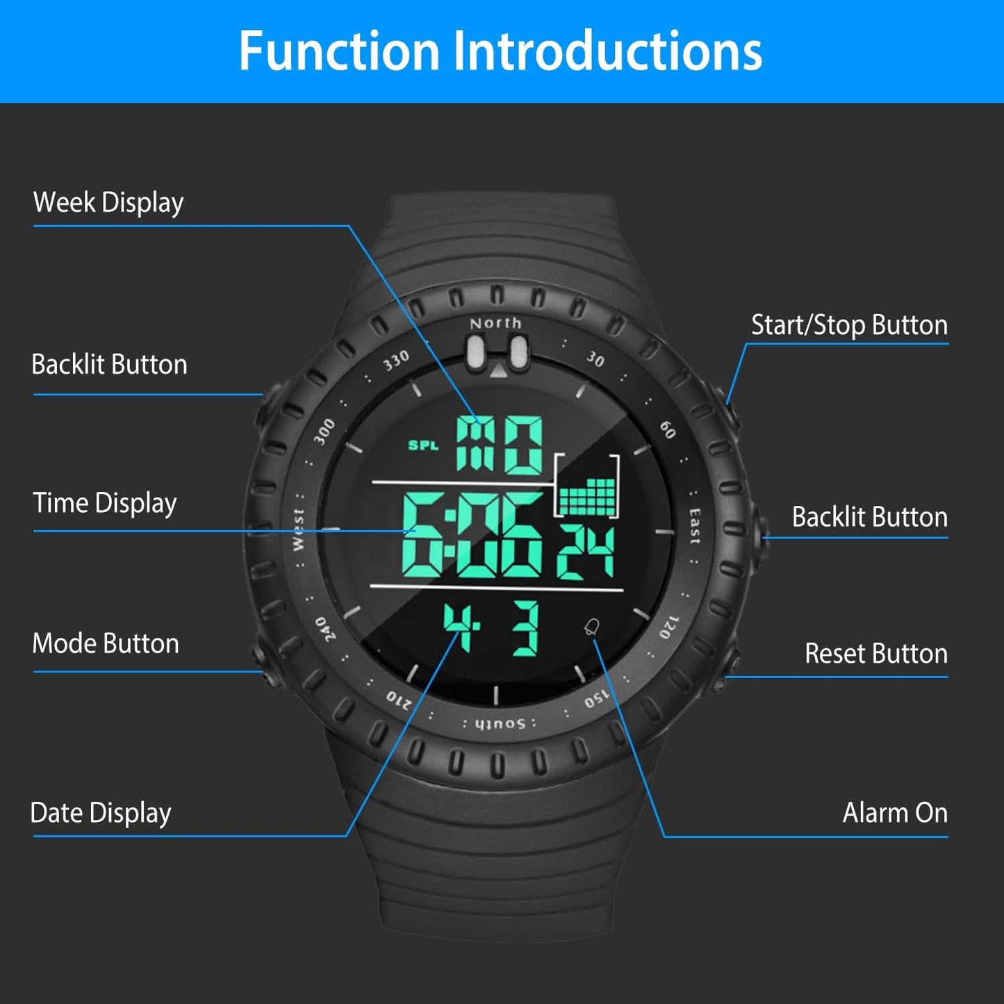 Digital Men's Sports Military Tactical Wrist Watch