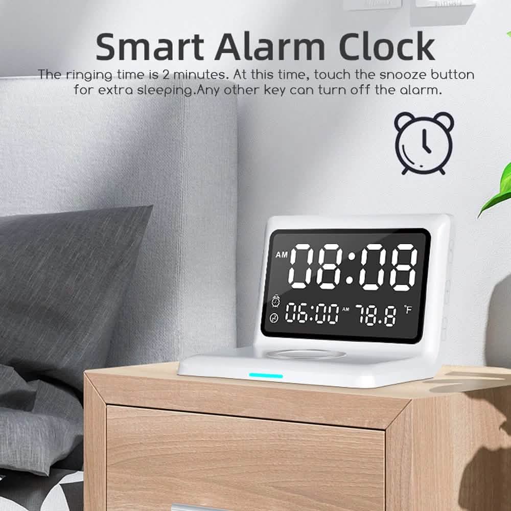 Digital Mirror Clock Wireless Charging Alarm Clock