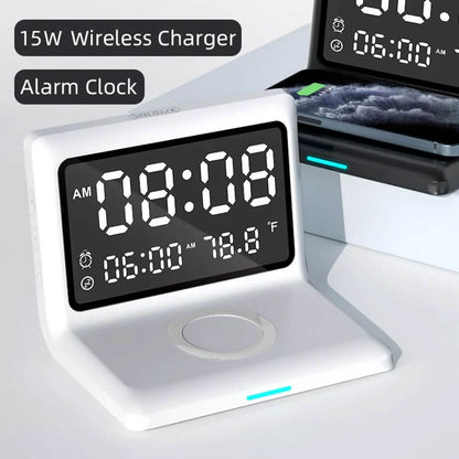 Digital Mirror Clock Wireless Charging Alarm Clock