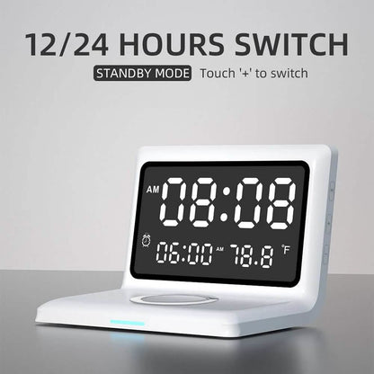 Digital Mirror Clock Wireless Charging Alarm Clock