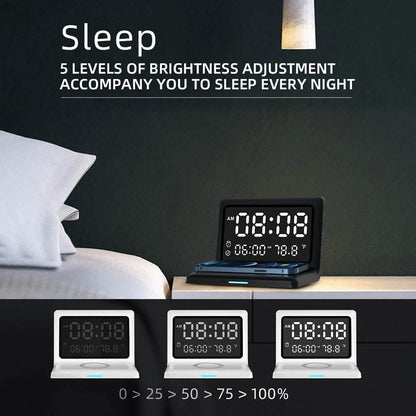 Digital Mirror Clock Wireless Charging Alarm Clock