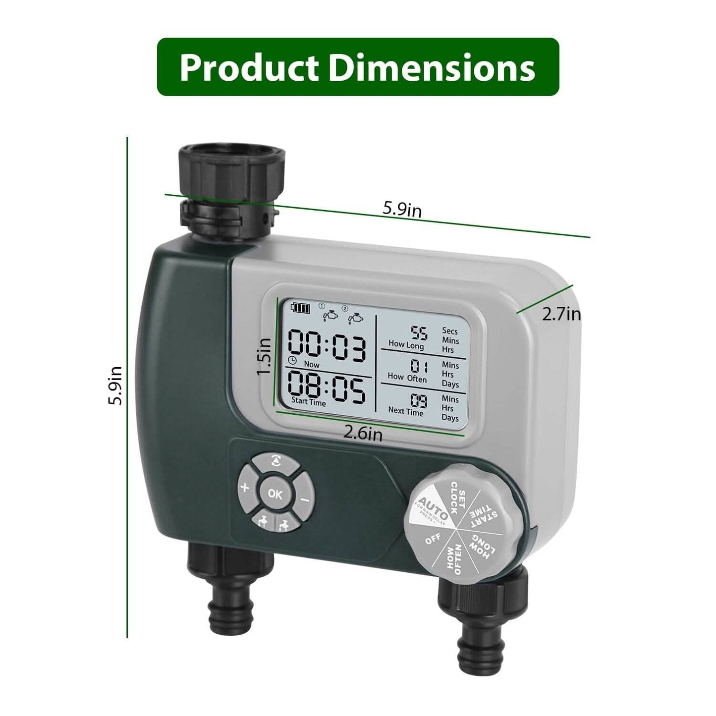 Digital Programmable Sprinkler Timer with 2 Outlet Zones