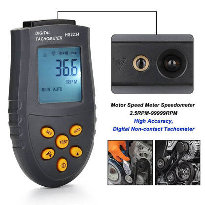 Digital Tachometer 2.5~99,999 RPM Accuracy Non-Contact Laser Photo Tachometer