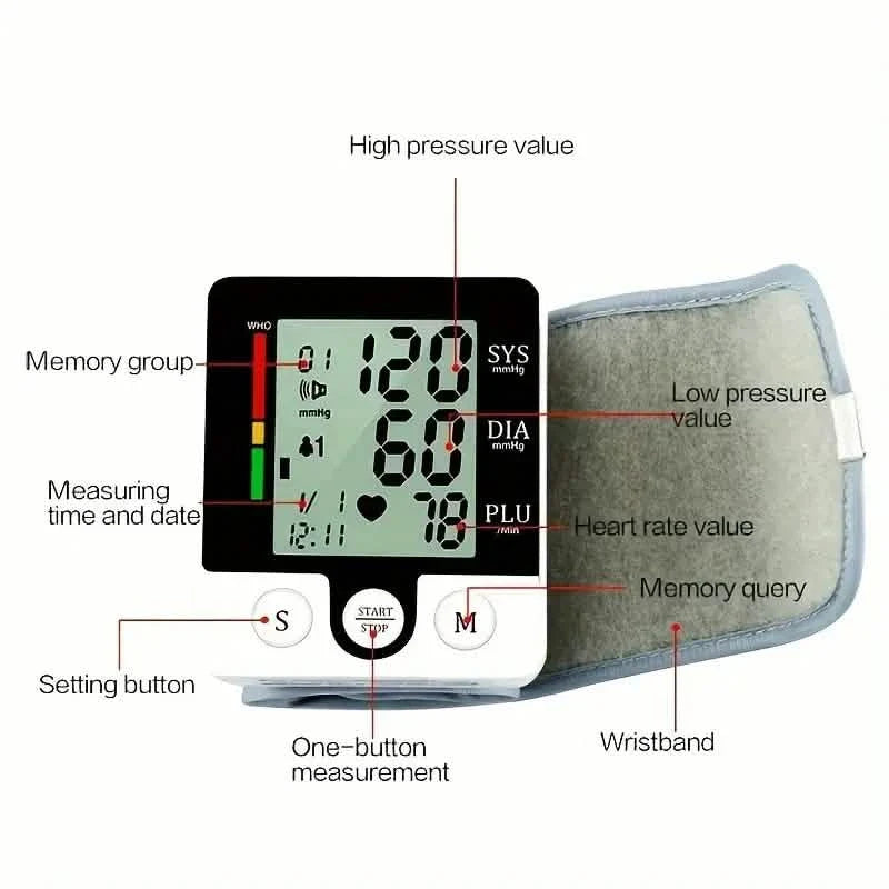 Digital Wrist Blood Pressure Monitor for Adults - Voice-Activated, Heart Rate & Adjustable Cuff