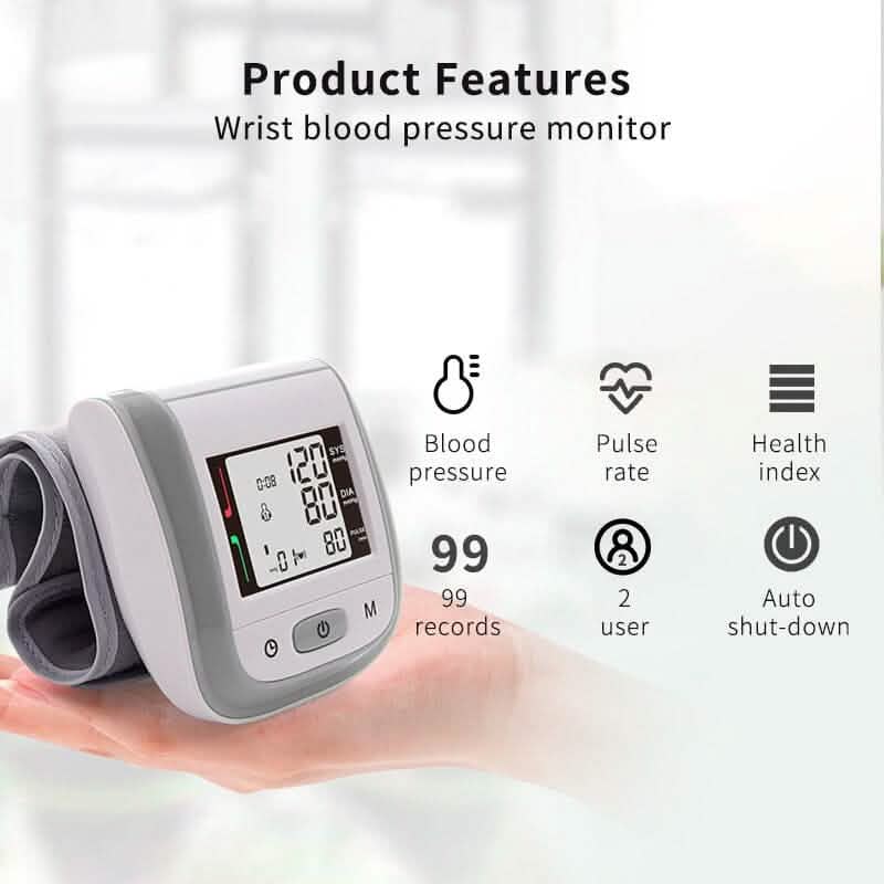 Digital Wrist Blood Pressure Monitor Heart Rate Pulse Meter Measure