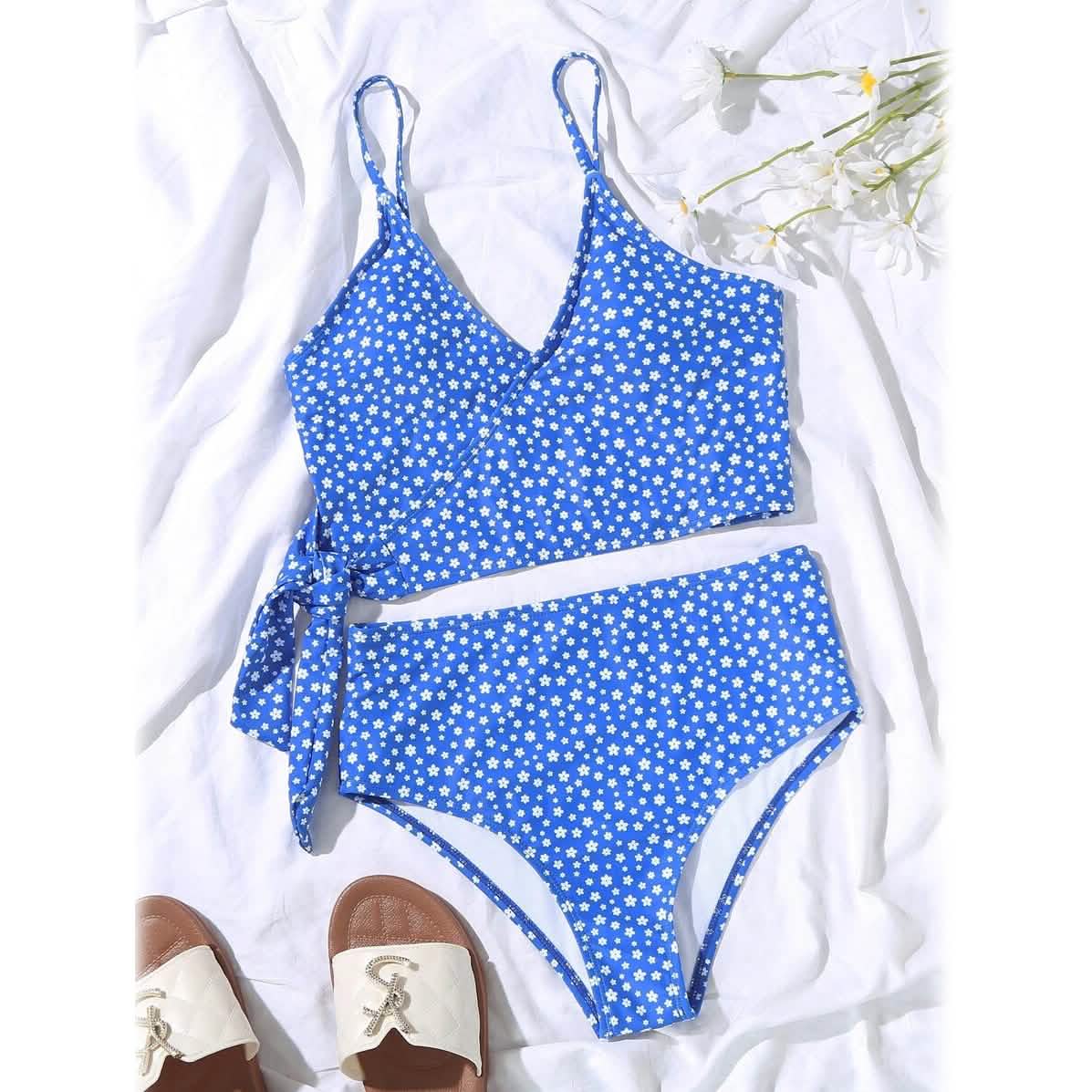 Ditsy Floral Wrap Knot Bikini Swimsuit
