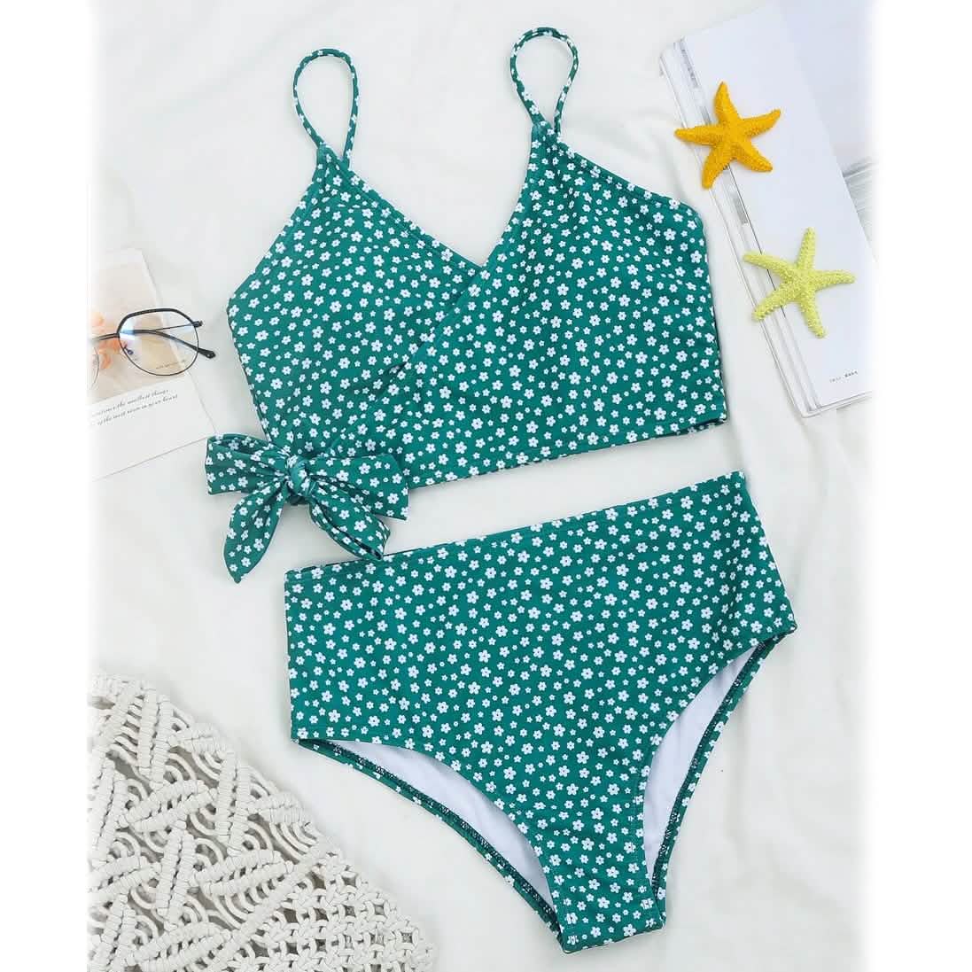 Ditsy Floral Wrap Knot Bikini Swimsuit