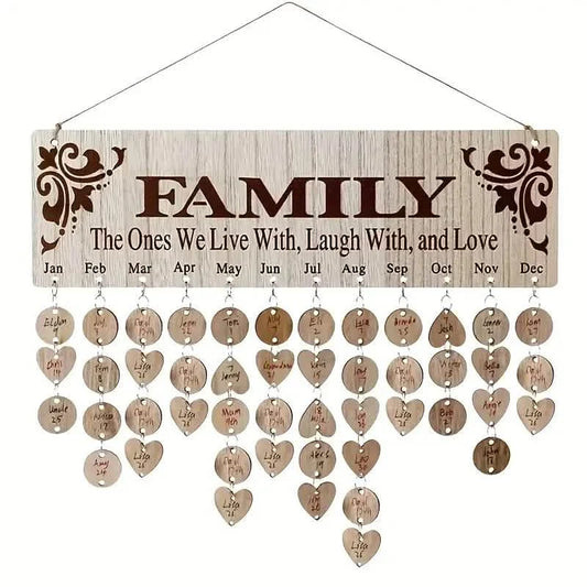 DIY Wooden Family Birthday Board Hanging Sign Pendant