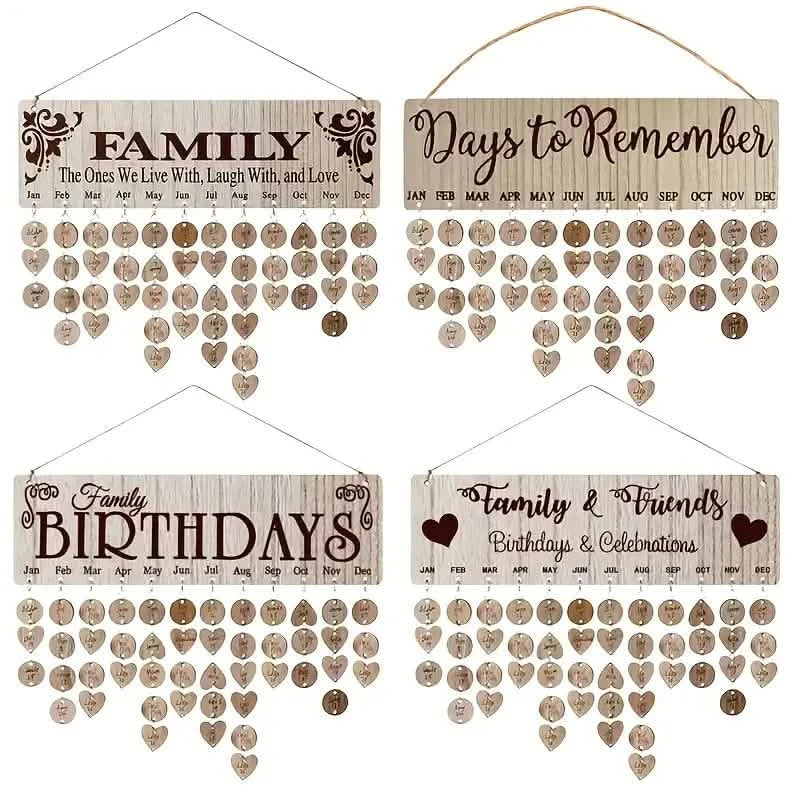DIY Wooden Family Birthday Board Hanging Sign Pendant