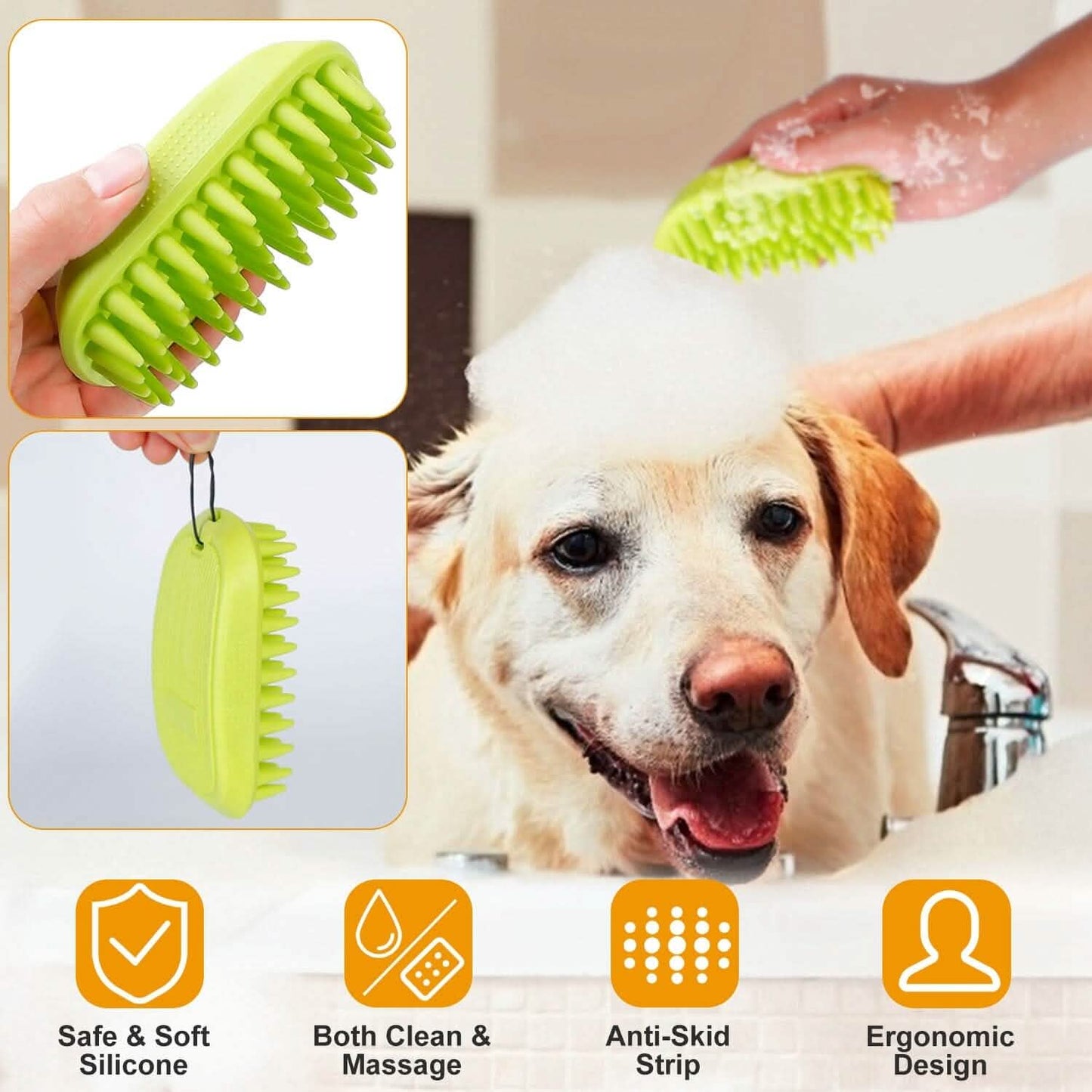 Dog Bath Brush Anti-Skid Pet Grooming Shower Silicone Massage Comb