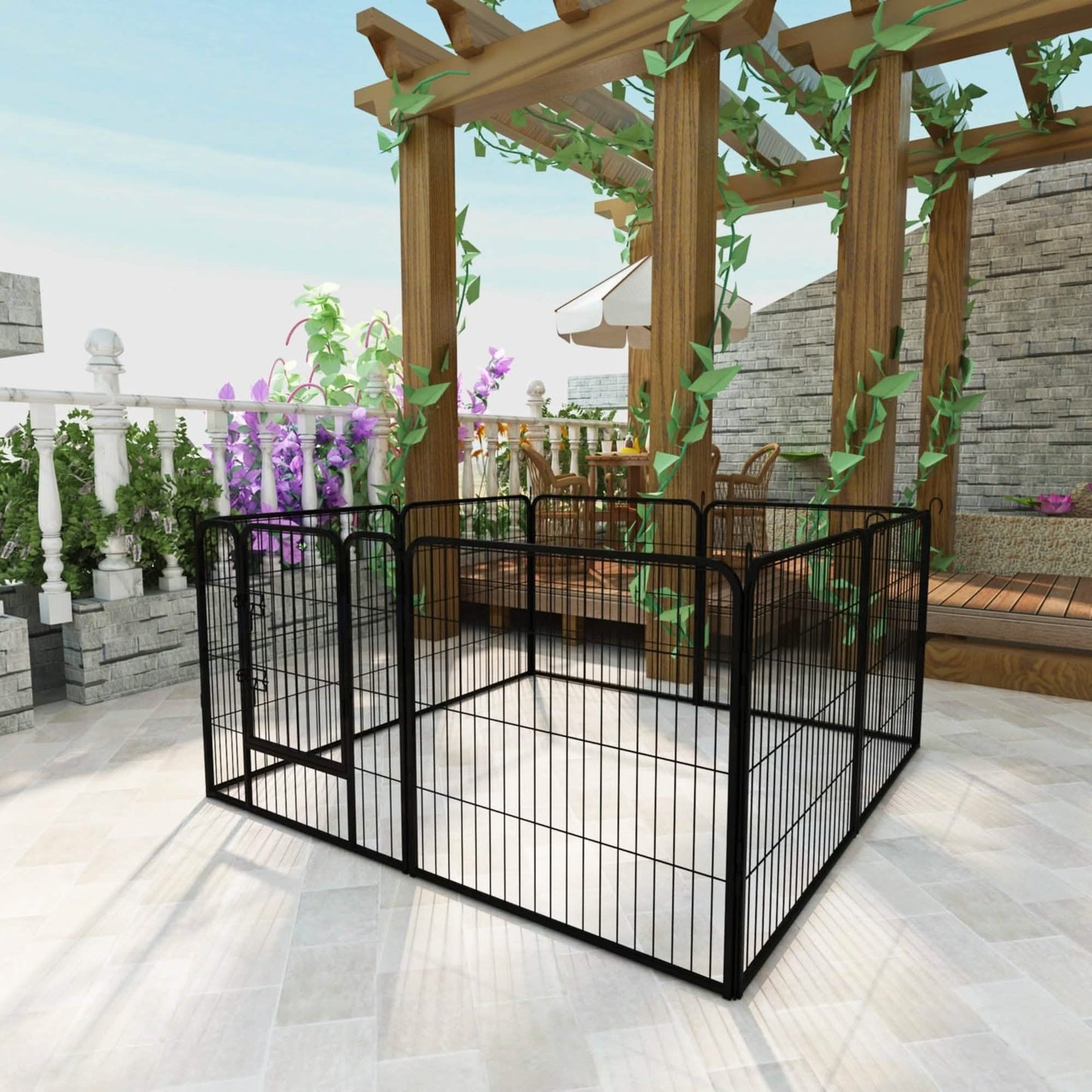 Dog Fence and Pet Playpen, Heavy Duty Foldable Metal 8 Panels Dog Pen 31.5" Height