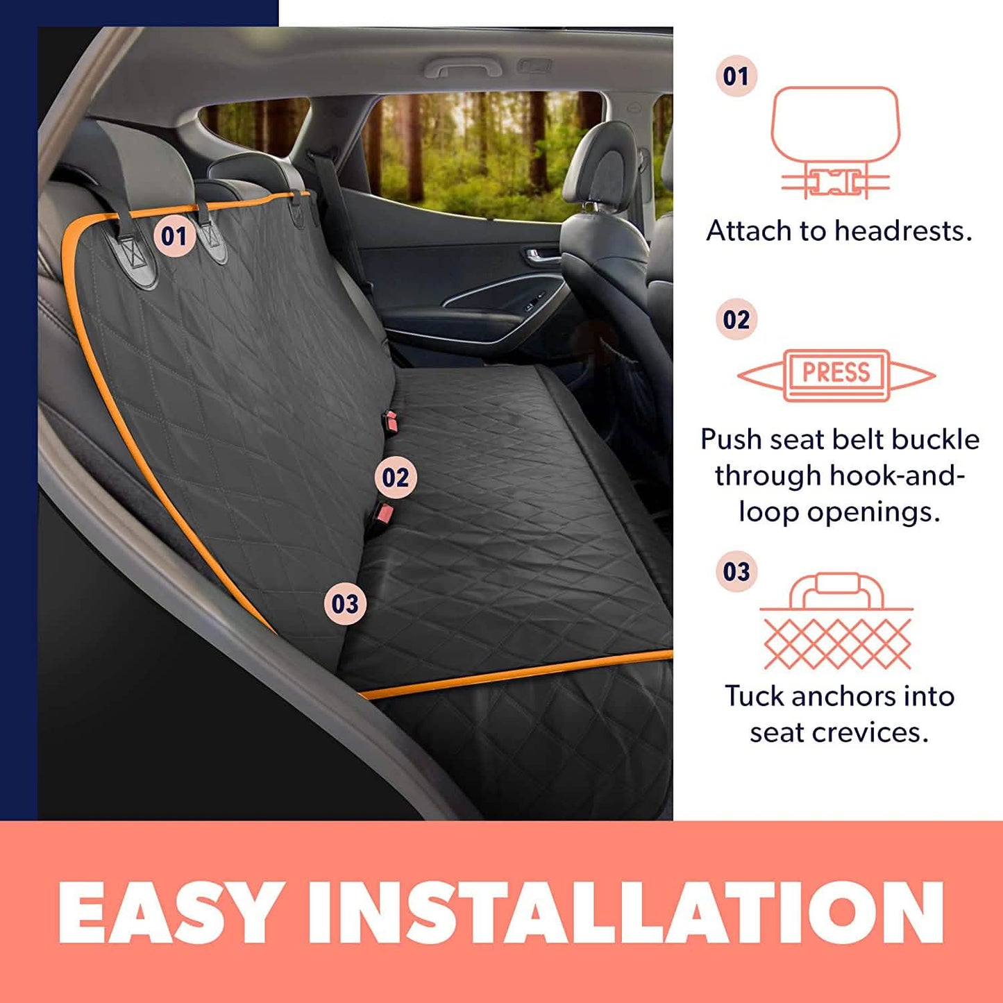 Dog Rear Seat Cover Protector Waterproof Anti-Scratch Anti-Slip Hammock
