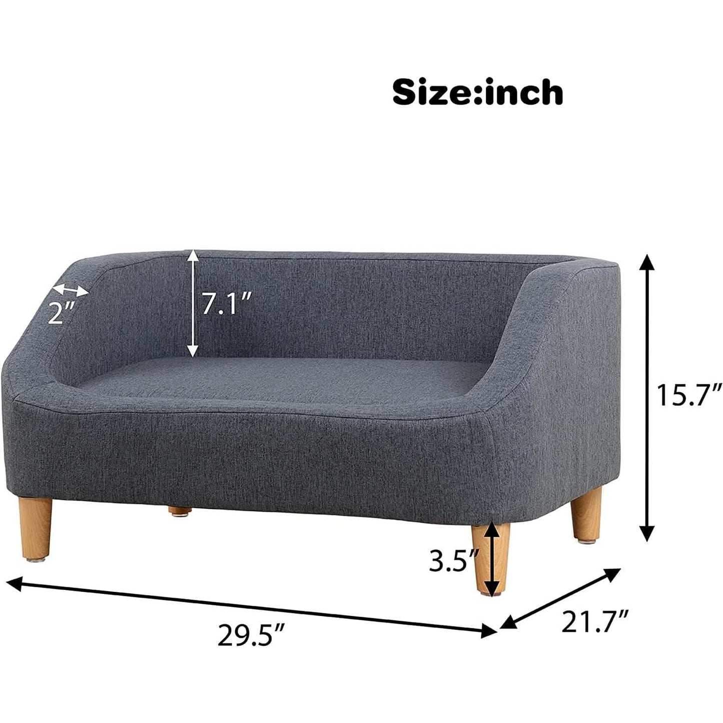 Dog Rectangular Sofa with Removable Cushion and Wooden Feet