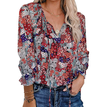 Dokotoo Women's Casual Boho Floral Printed V-Neck Top