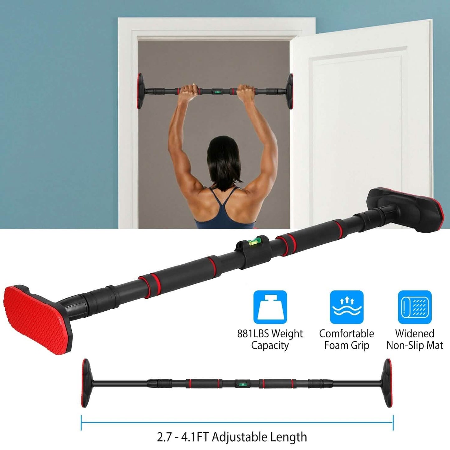 Doorway Pull Up Bar Heavy Duty with Foam Grips Level
