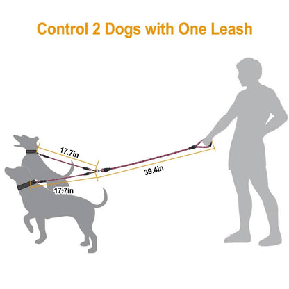 Double Dog Leash No-Tangle with Swivel Coupler Padded Handle