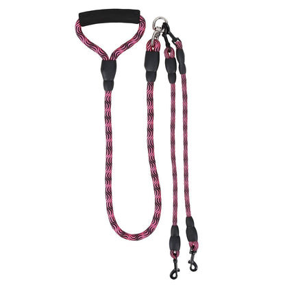Double Dog Leash No-Tangle with Swivel Coupler Padded Handle