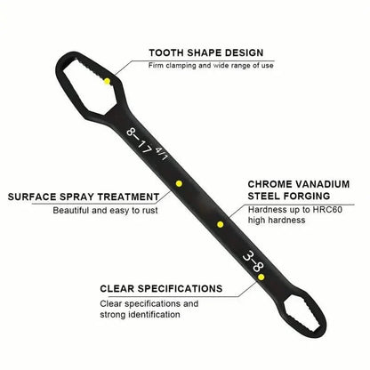 Double End Multifunctional Universal Wrench, 3-17mm Self-Tightening Lazy Wrench Repair Tools