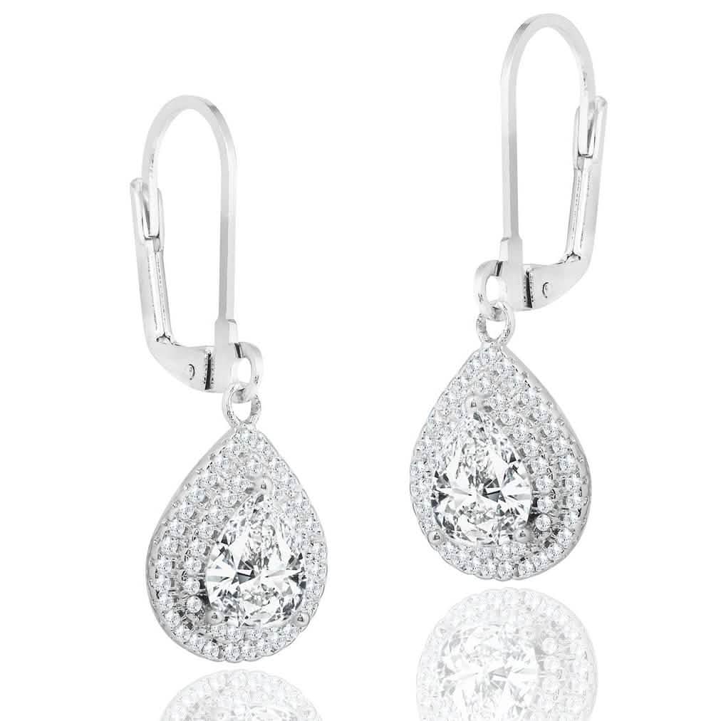 Double Halo Pear Drop Earrings