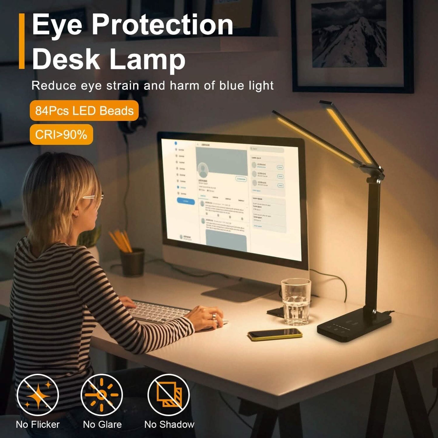Double Head Desk Lamp with Wireless Charging USB Port