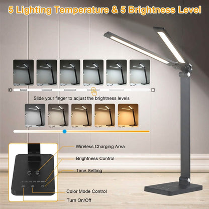 Double Head Desk Lamp with Wireless Charging USB Port