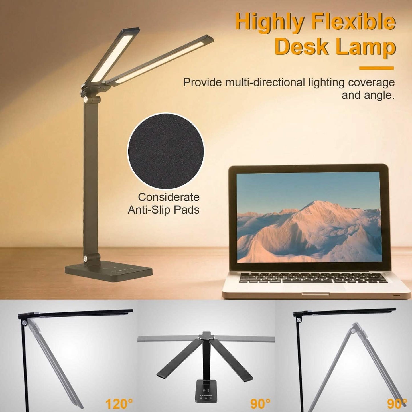 Double Head Desk Lamp with Wireless Charging USB Port