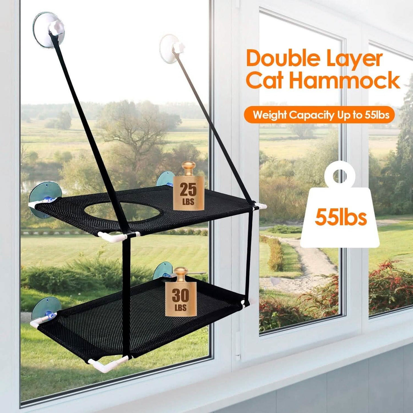 Double Layer Perch Bed Powerful Suction Indoor Window Hammock for Cat